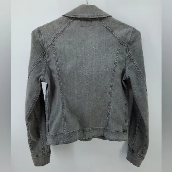 Lucky Brand Gray Denim Moto Jacket Zip Up Faded Small Cotton Blend